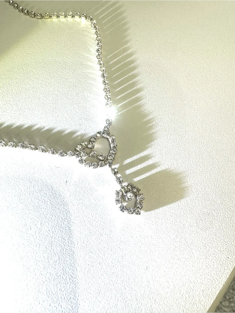 Silver Crystal Heart Drop Necklace - Sparkling Silver Tone
